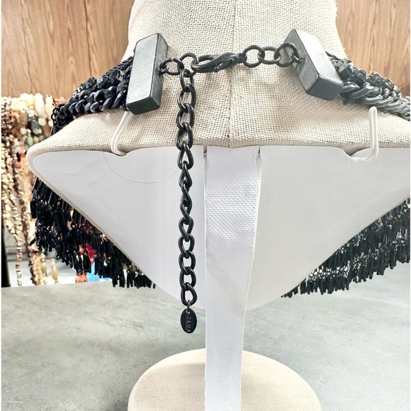 Vintage Zara Metal Fringe Black Glass Bead Chocker Necklace - Picture 5 of 5